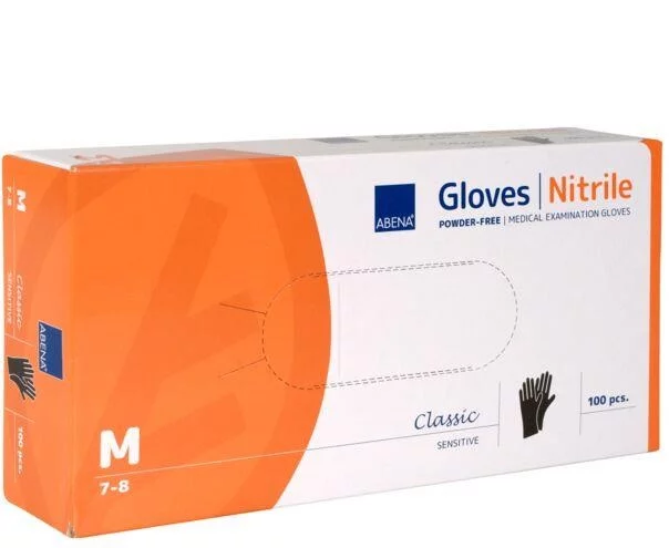 czarne rękawiczki nitrylowe Abena rozmiar M opakowanie 100 sztuk bezpudrowe opakowanie
