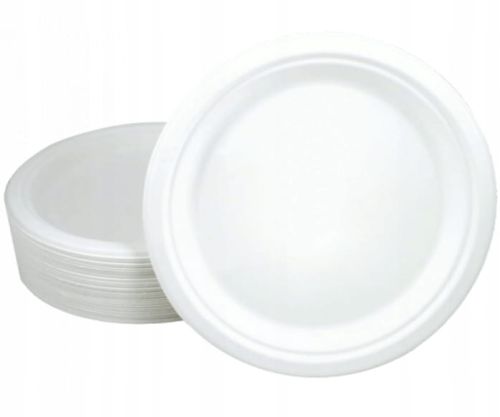 Talerz okrągły z trzciny cukrowej 23cm 50 sztuk biały ekologiczny.