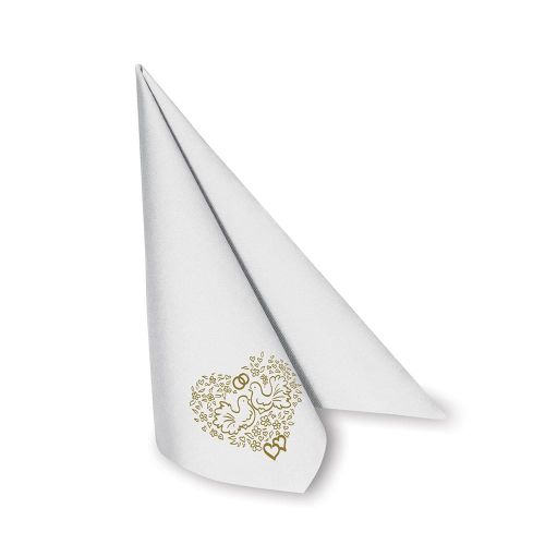 Serwetki Airlaid 40x40 cm białe po złożeniu z motywem gołębicy na Ślub i Komunię - NakryjTo.pl